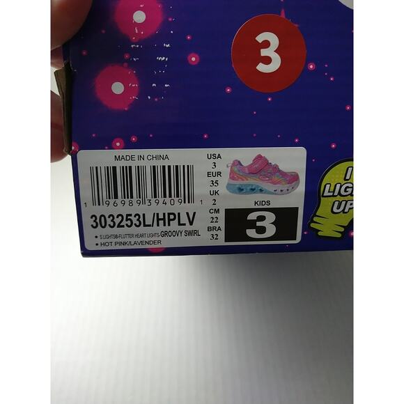 Skechers Heart&Lights Groovy Swirl Girls 3 New Hot Pink Lavender Sneakers Strap - Picture 3 of 12